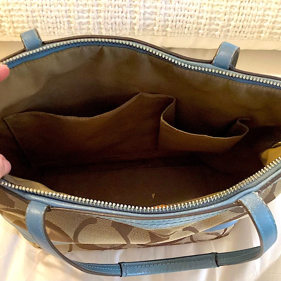 Coach Shoulder Bag, Brown/Blue, Zip Closure - Picture 4 of 6